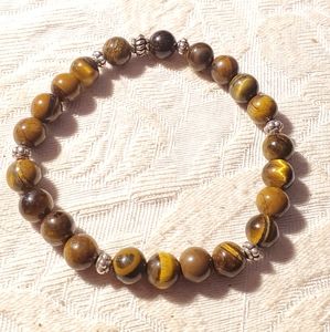 Tiger Eye Gemstone Silvertone Metal Stretch Bracelet